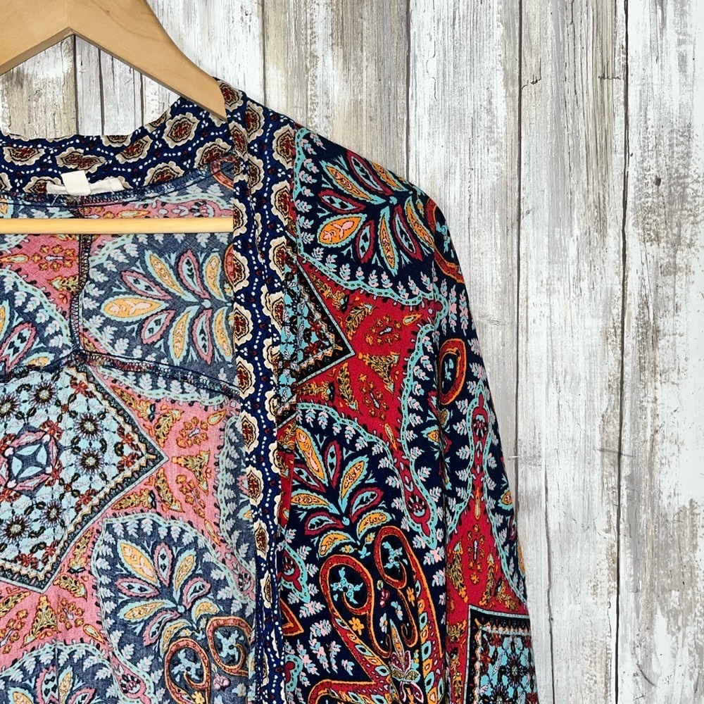Oddy Boho Long Kimono With Pockets Navy Orange Red S/M Women’s - Picture 2 of 6